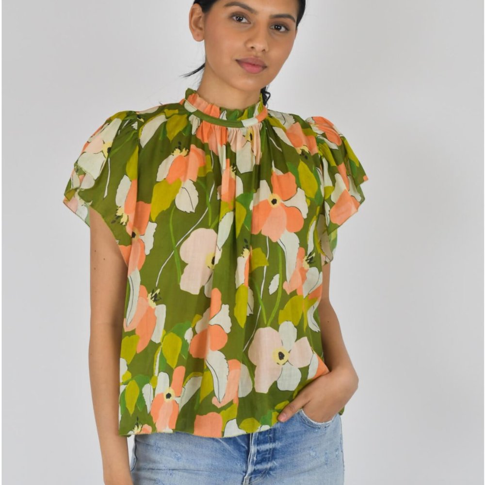 Trovata - Carla Highneck Shirt -Green Floral